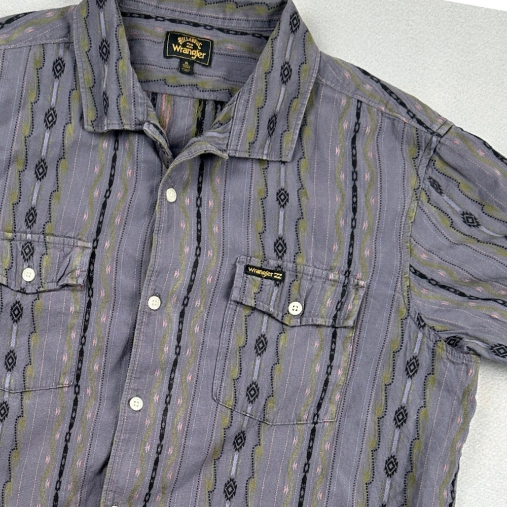 Billabong Wrangler Mens XL Grey Southwestern Geometric Short Sleeve Button Shirt